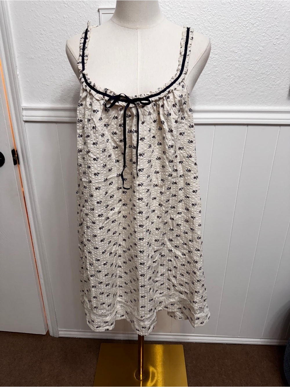 aerie Cream Floral Sleeveless Chemise with Black Trim